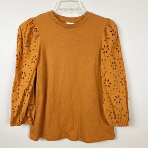 A New Day Orange Crewneck Lace Sleeve Top